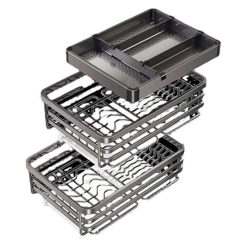 不锈钢小尺寸单门橱柜拉篮厨房抽屉开门式碗碟盘架工具拉蓝阻尼轨