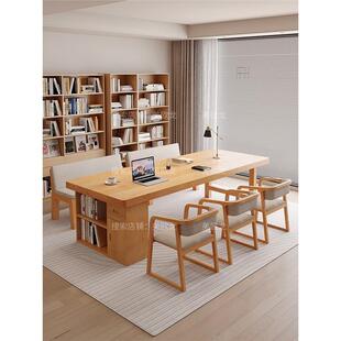 全实木大书桌去客厅化沙发书柜一体学习长桌子工作会议办公工作台