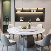 岩现代新款 板奢轻带餐桌圆桌客厅家用吃饭小户型2024转盘椅不锈钢