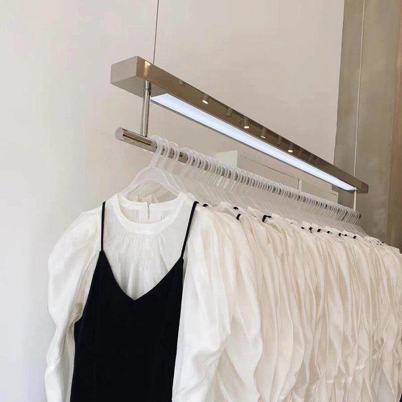 服装店展示架吊架悬吊式天花板架悬挂衣服架子不锈钢带灯女装上墙
