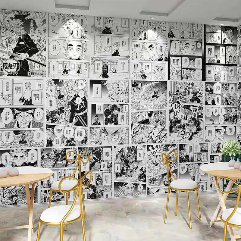 壁纸元气少女打印单面漫画日系漫画打印黑白鬼灭A4漫画jk背景墙