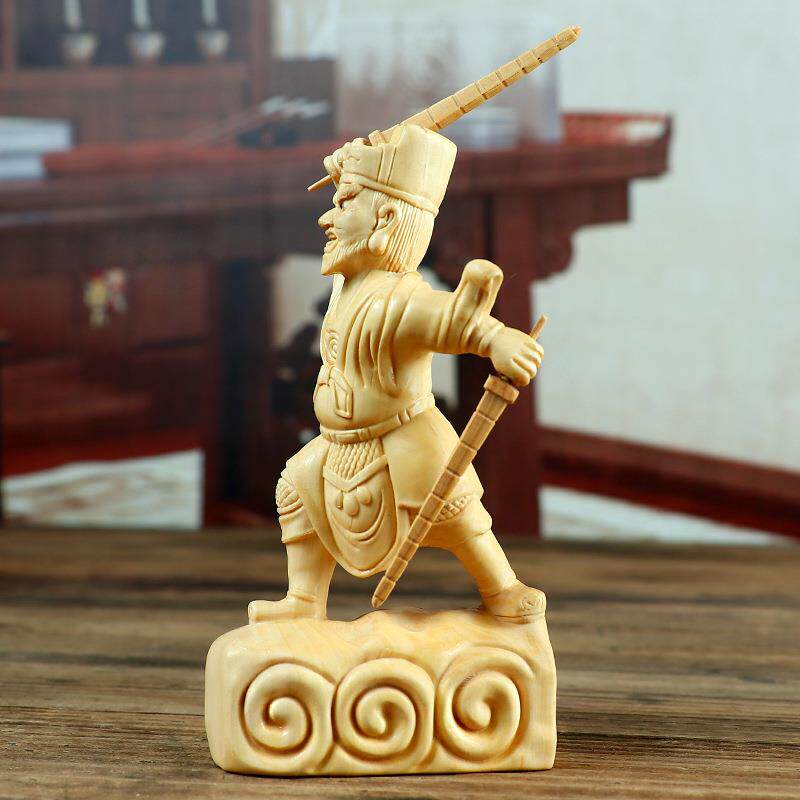 黄杨木雕摆件赵公明武财神木质雕刻家居饰品客厅财神爷手把件