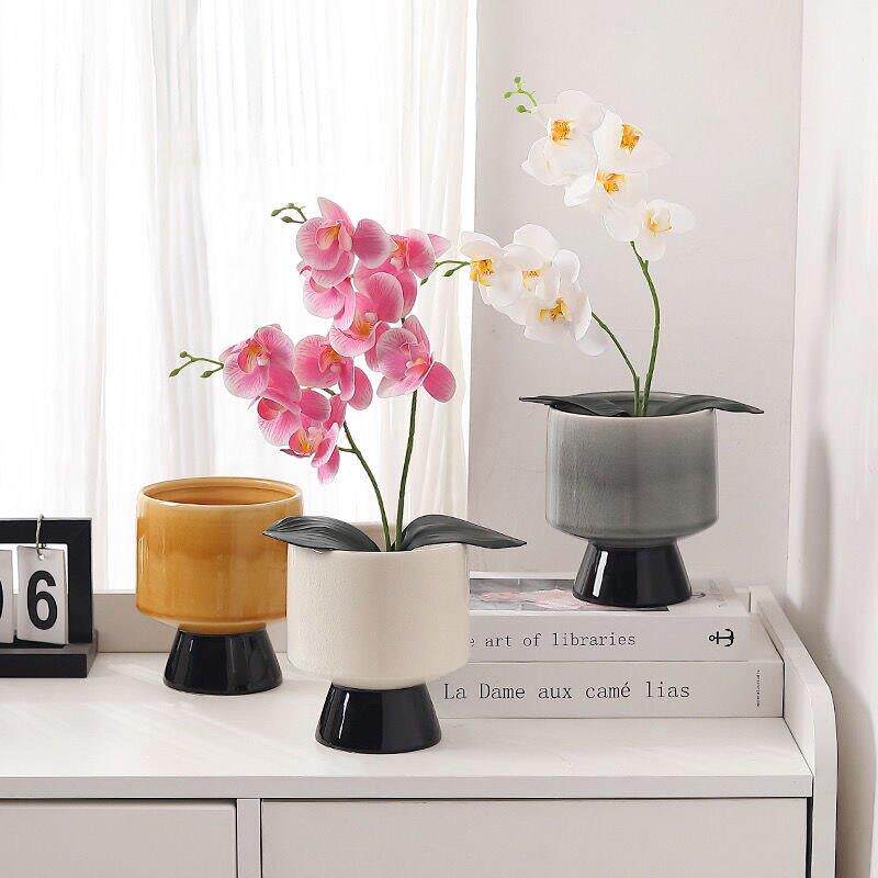 蝴蝶兰冰裂釉陶瓷高脚花盆窑变透气绿植多肉轻奢高级感装饰瓷器