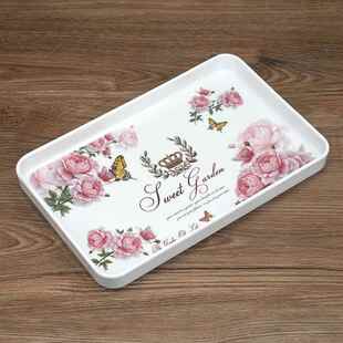 欧式 托盘密胺加厚仿陶瓷水杯壶托盘茶盘长方形收纳盘 破损补发