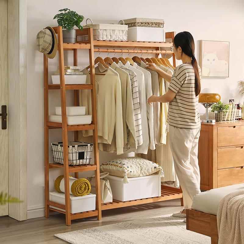 2服I实木衣架落地挂加衣架卧衣室帽架简易衣柜宽床头放晾衣GFC置