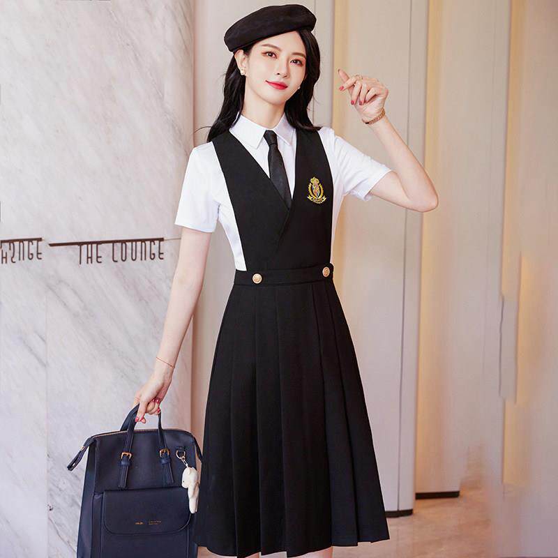 单件/套装学生比赛班服女夏幼师园服制服职业装背心连衣裙教师