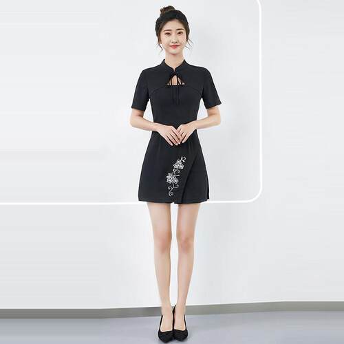 唐悦2022春夏新款修脚师工作服女士足浴店健康中心裙裤套装短袖优