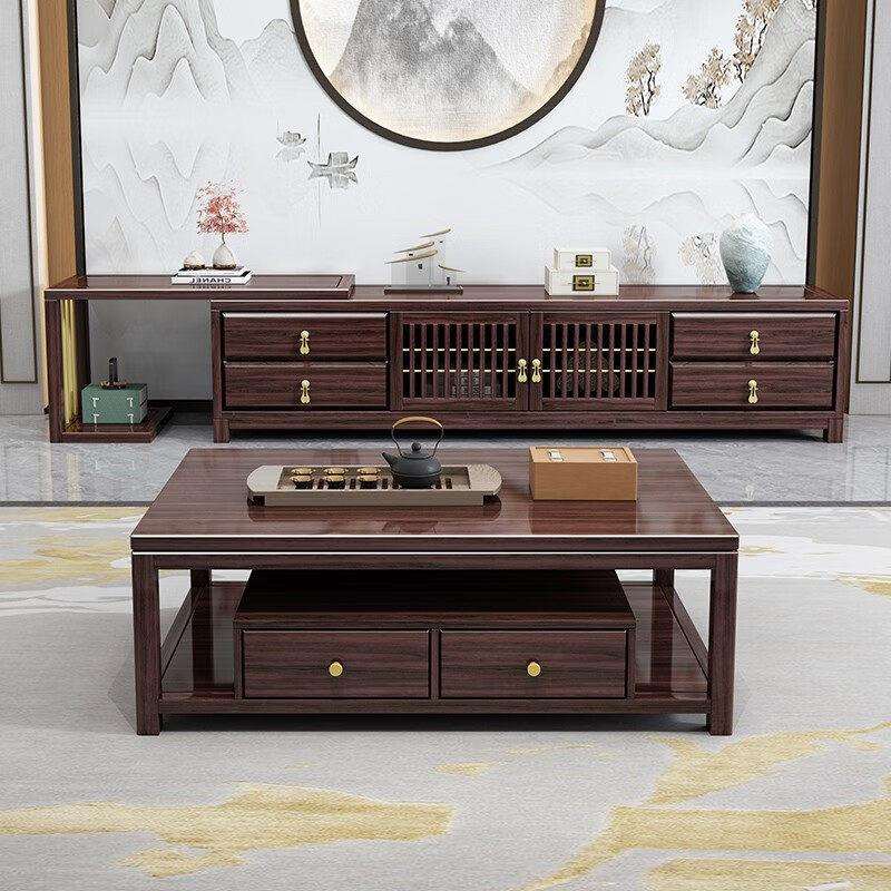 乌金木实木茶几电视柜组合客厅家具柜储物新中式小户型实木电视柜
