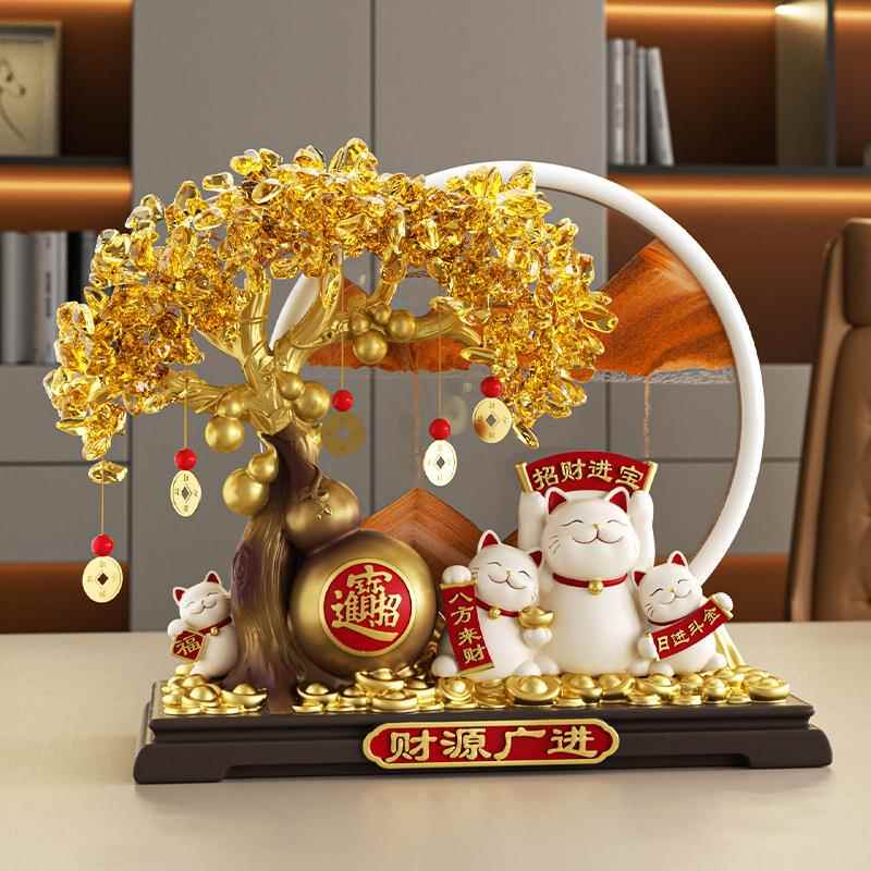 发迁财树流沙画招财猫摆件开新业CRCH0690礼物前台店轻高档客厅奢