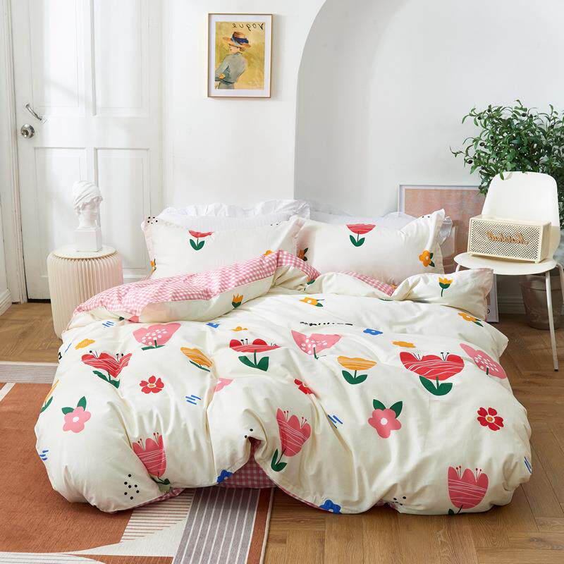 新款活性印花纯棉 单人双人精梳全棉多规格尺寸被套 床单式四件套
