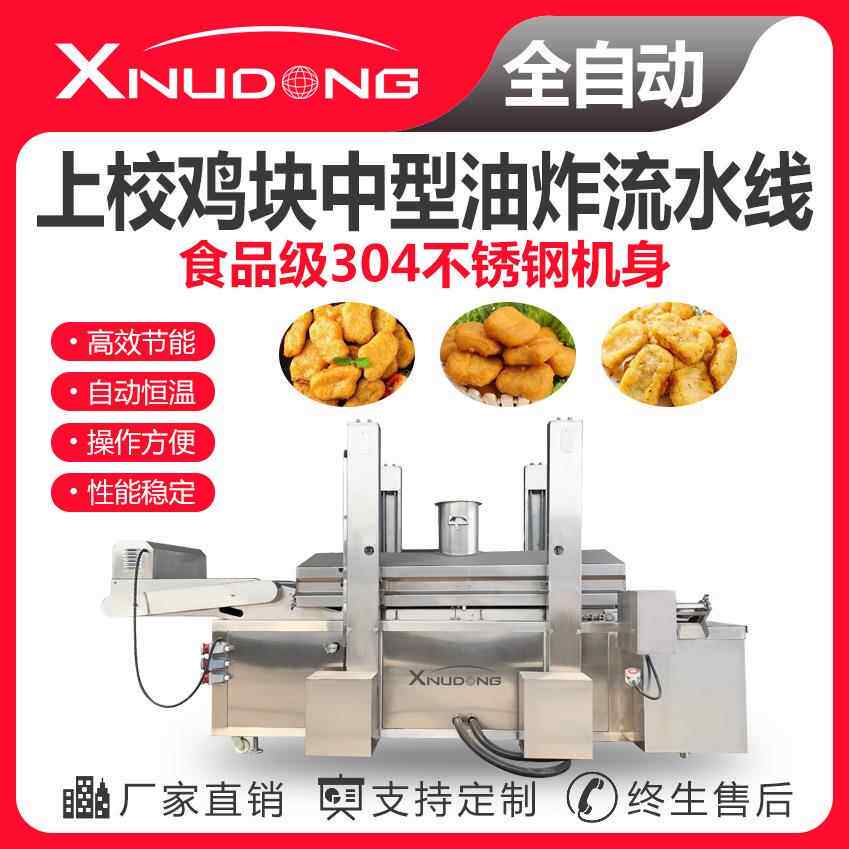 上校鸡块油炸生产线 自动油炸设备 上校鸡块中型油炸流水线