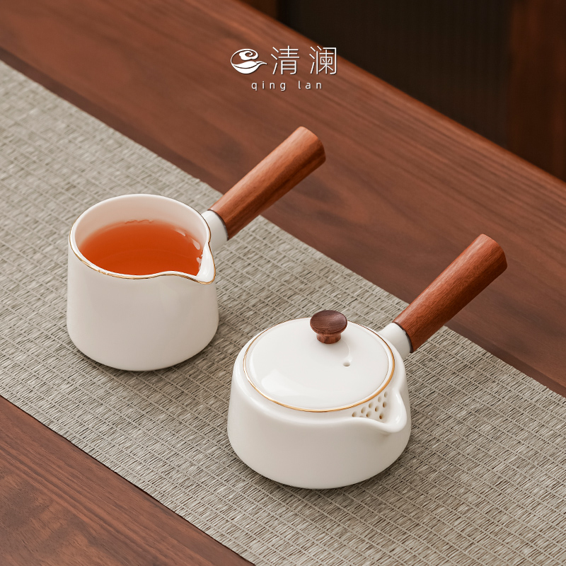 清澜羊脂玉侧把壶单壶家用轻奢高档白瓷功夫茶具套装2025新款
