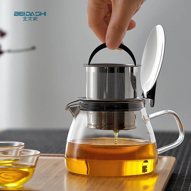 玻璃泡茶壶 北欧风格 家用耐热大容量红花茶壶不锈钢过滤茶具单壶