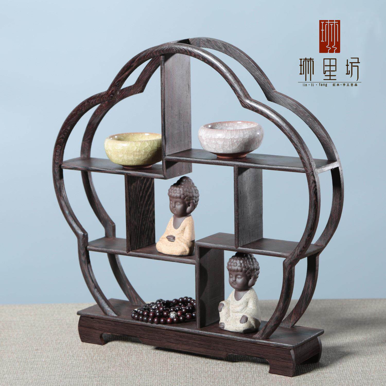 鸡翅木实木花盆架小博古架摆件多宝阁展示架微型红木博古架工艺品