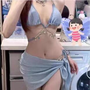 网红比基尼泳衣2026新款 显瘦分体三件套性感小胸聚拢泡游泳装