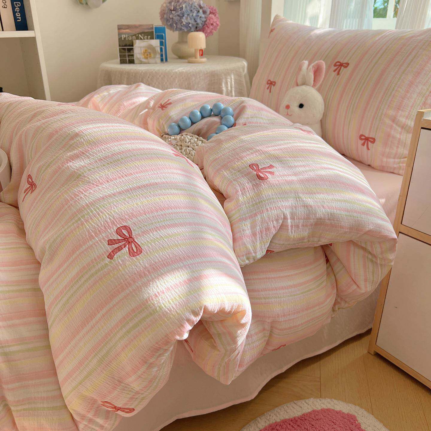 三件套床笠4A类水洗木棉床上四件套2025新款被罩床单被套学生宿