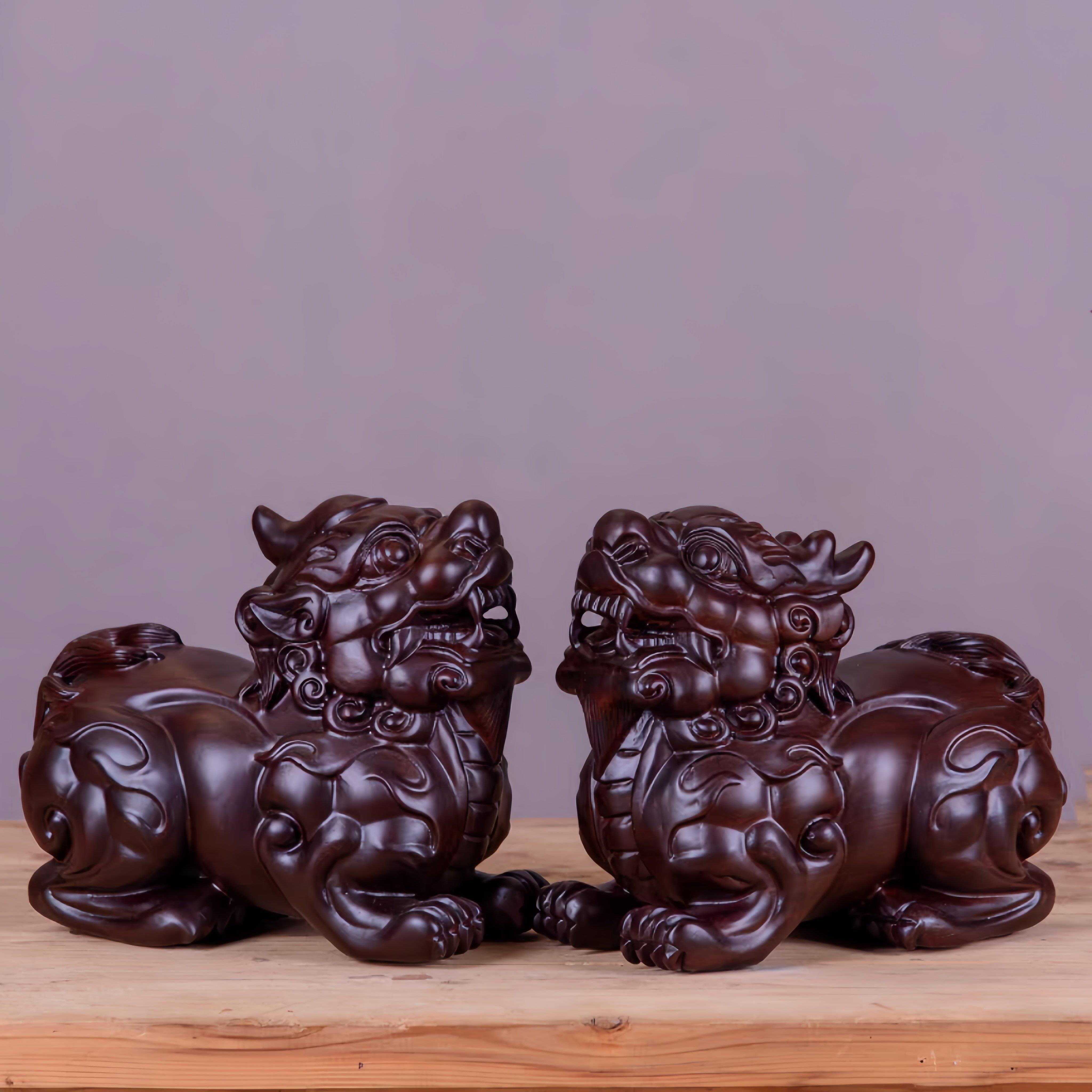 黑檀木雕貔貅摆件一对公母皮丘木制开业礼品礼物店铺前台招财摆件