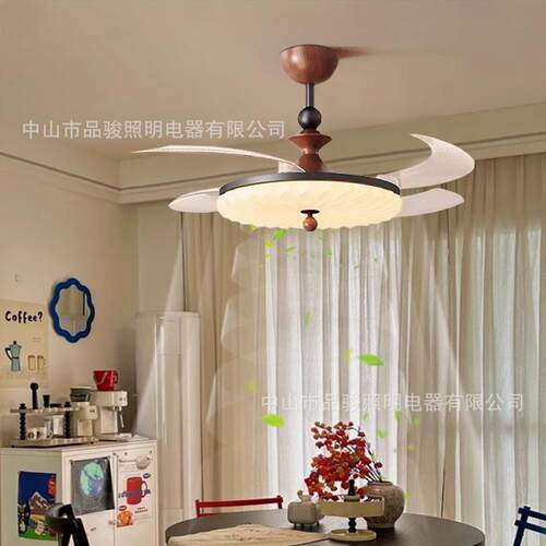 新HX-995款餐扇厅用隐形风扇灯中古风光谱智能电灯静音家卧全室吊