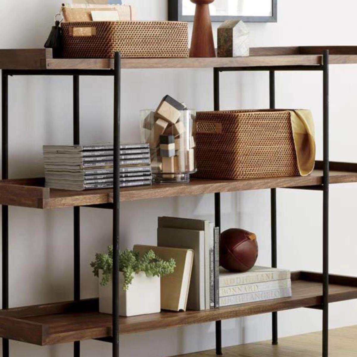 美式实木置物架复古书架落地书柜陈列架多层展示架工业风铁艺创意