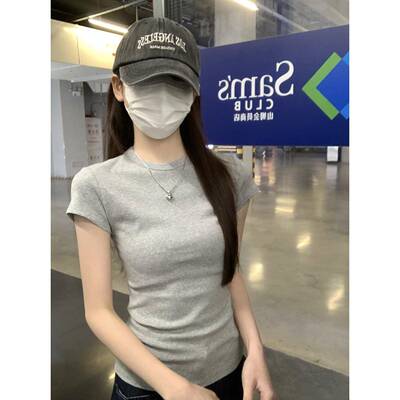 圆领白色正肩短袖t恤女夏季2025年新款上衣设计感基础款纯棉小衫