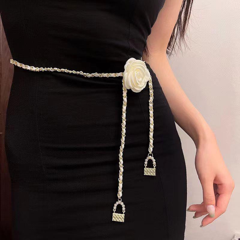 腰链饰配裙子山茶花配饰女气质花朵细链条装连衣牛仔裤高级感