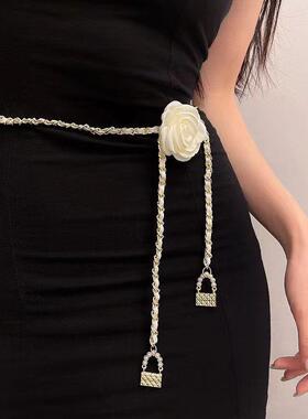 腰链饰配裙子山茶花配饰女气质花朵细链条装连衣牛仔裤高级感