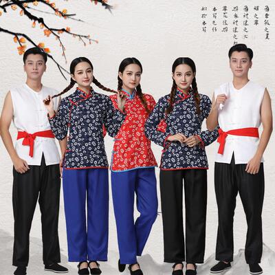 陜北农民阿宝演出服装阿庆嫂村姑装秧歌舞台表演服碎花采茶女服装