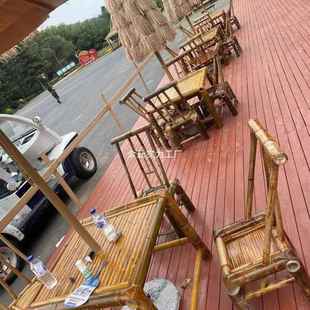 FMD老式 合桌子复古庭院方竹桌椅组竹椅子户外竹桌茶