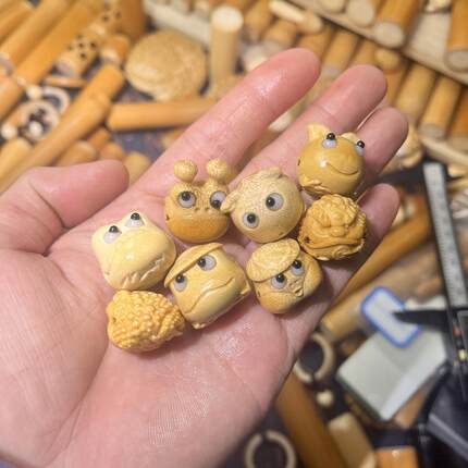 IYR7远山工实心竹迷你小金蟾佩饰可盘玩玉竹手把件玉竹佩饰金蟾佩