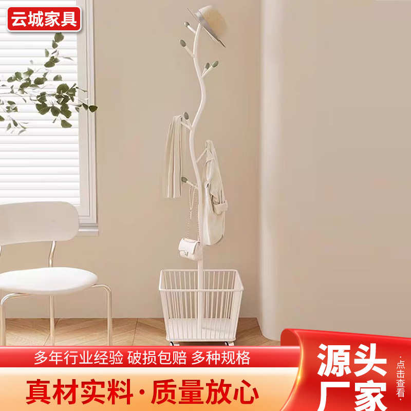 厂家直销奶油风落地带框衣帽架带轮可移动不规则挂衣架转角床边衣