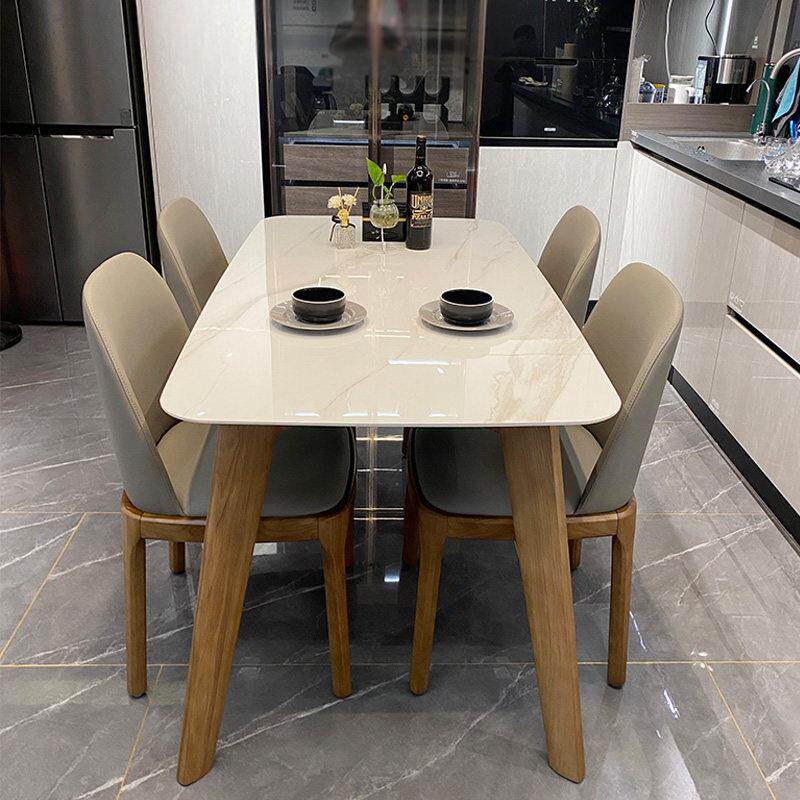 北欧意式原木风色岩板餐桌椅长方形轻奢大理石现代简约小户型桌子