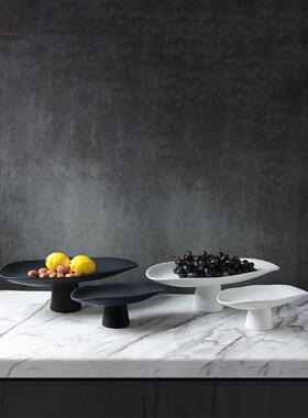 现代新中国风斯堪的纳维亚创意黑白陶瓷托盘水果盘饰品家居样板房