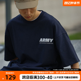 pinsktbs23ss日系army标语t恤男夏季圆领，字母上衣宽松纯棉短袖