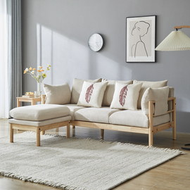 原木风实木布艺沙发，现代简约客厅卧室北欧日式小户型单双三人位