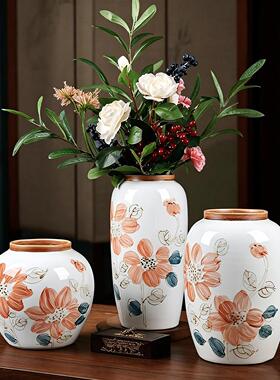 新中式手绘向阳花陶瓷花瓶客厅插花家居装饰品摆件高颜值水培花器