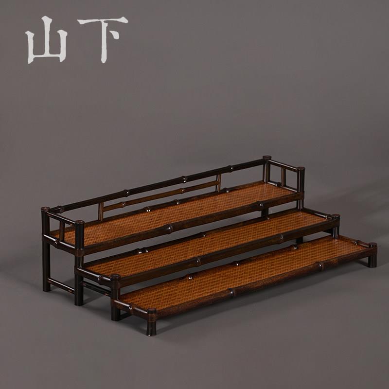 山下手作紫竹双层茶杯架竹制三层晾杯架茶具收纳层架竹展示架茶壶