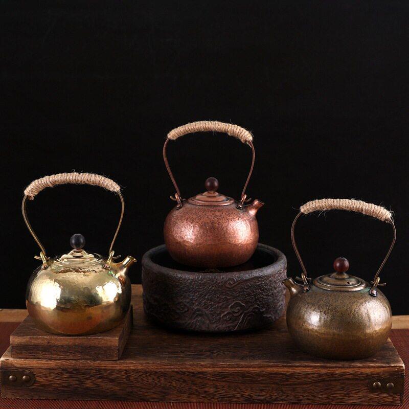 若容茶艺铜壶烧水壶煮茶壶铜水壶纯手工紫铜老铜壶侧把茶壶温酒壶