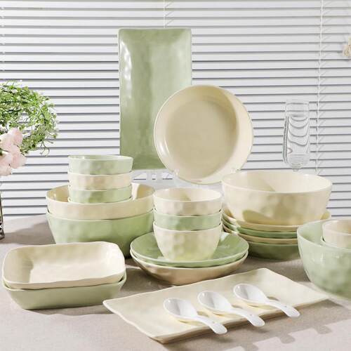 1015k法式奶油风餐具套组盘子盘子家用陶瓷米饭碗大号汤碗加厚鱼