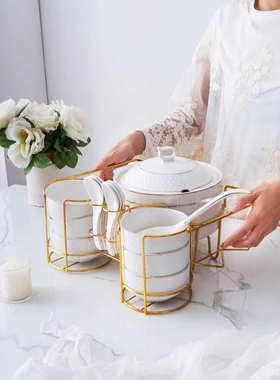 金边盖套装陶瓷描金白色浮雕出口汤锅外贸浮雕汤锅带