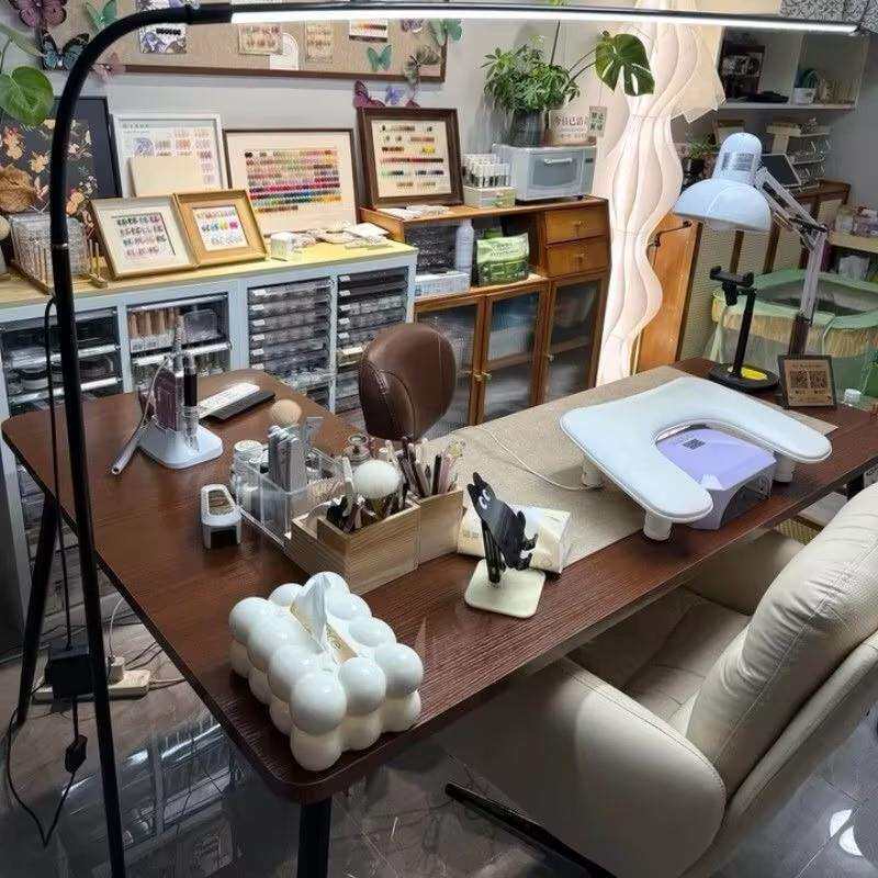 工厂直销转角美甲店桌椅套装复古L型拐角工作台学习桌.