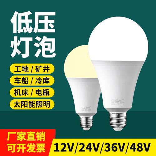 低压led灯泡12v24v36v48v伏E27螺口交直流工地矿井电瓶夜市节能灯