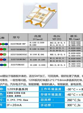 1209RGB共阳贴片式LED灯珠 高亮全彩发光指示二极管LED贴片三色灯