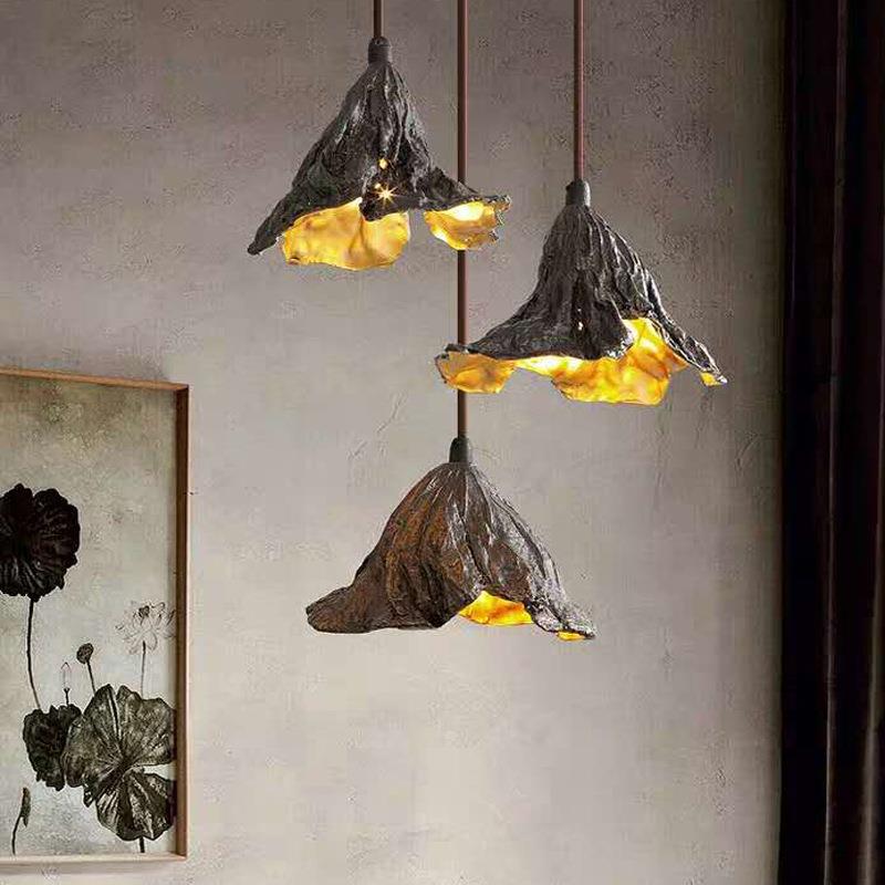 新中式全铜禅意单头吊灯古典枯叶枯荷设计师艺术茶室餐厅led创意