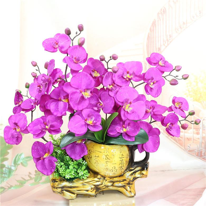 蝴蝶兰仿真花盆景套装假花兰花盆栽客厅餐桌摆件室内装饰品花卉