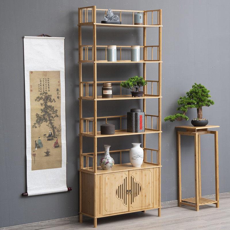 置物架简约中式博古架书架加高书柜茶房茶具多层落地收纳层架子带