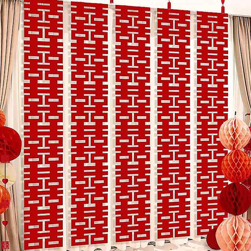 婚房布置男女方主卧室客厅酒店新房窗帘装饰套装全套长条喜字挂饰