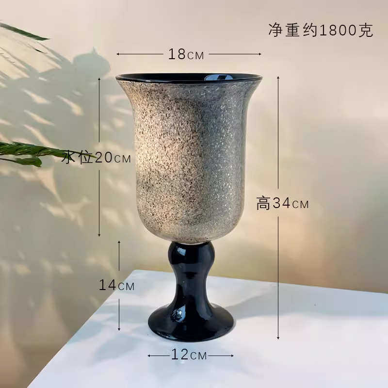中古风高级感手工琉璃高脚风灯花瓶客厅插花装饰摆件复古餐桌花器