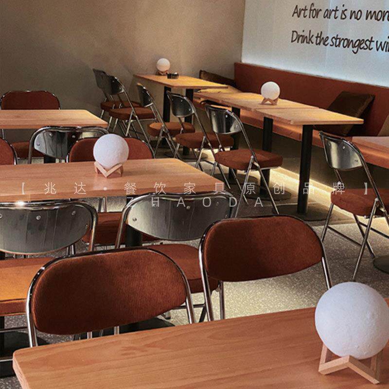 轻奢商用餐桌椅酒吧实木餐桌折叠椅复古清吧咖啡店桌子西餐厅饭桌