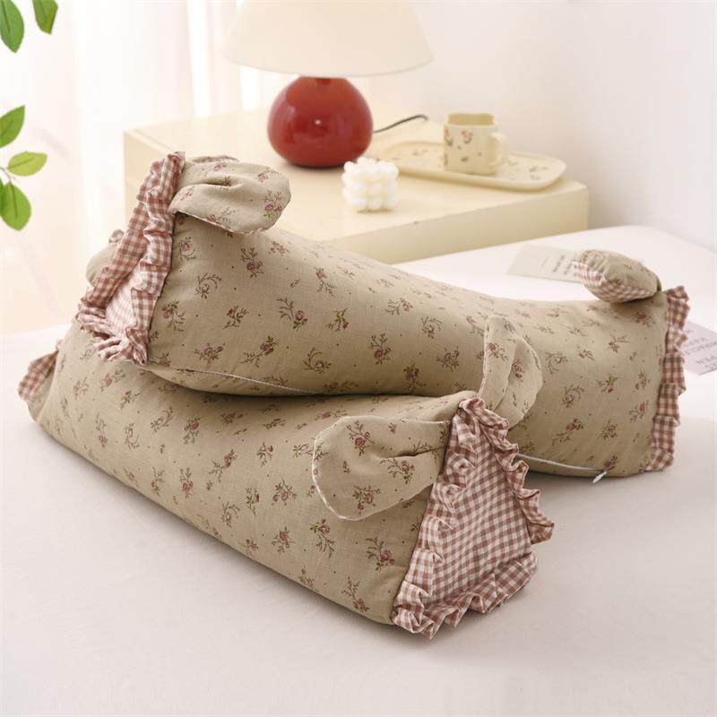 直播棉麦双#6531层芯纱荞麦壳枕头田园全风纯棉荞皮护颈椎花草枕