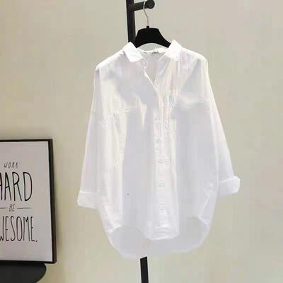 Collar medium length shirt cardigan white long sleeved